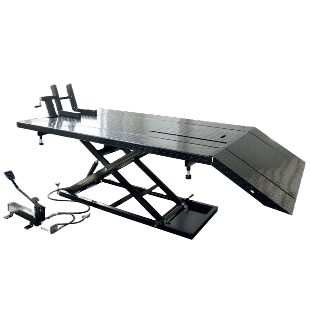 משטח הרמה הידרופנאומטי לאופנועים עם משטח הרחבה לטרקטורונים KARNAF- מבית לוירון